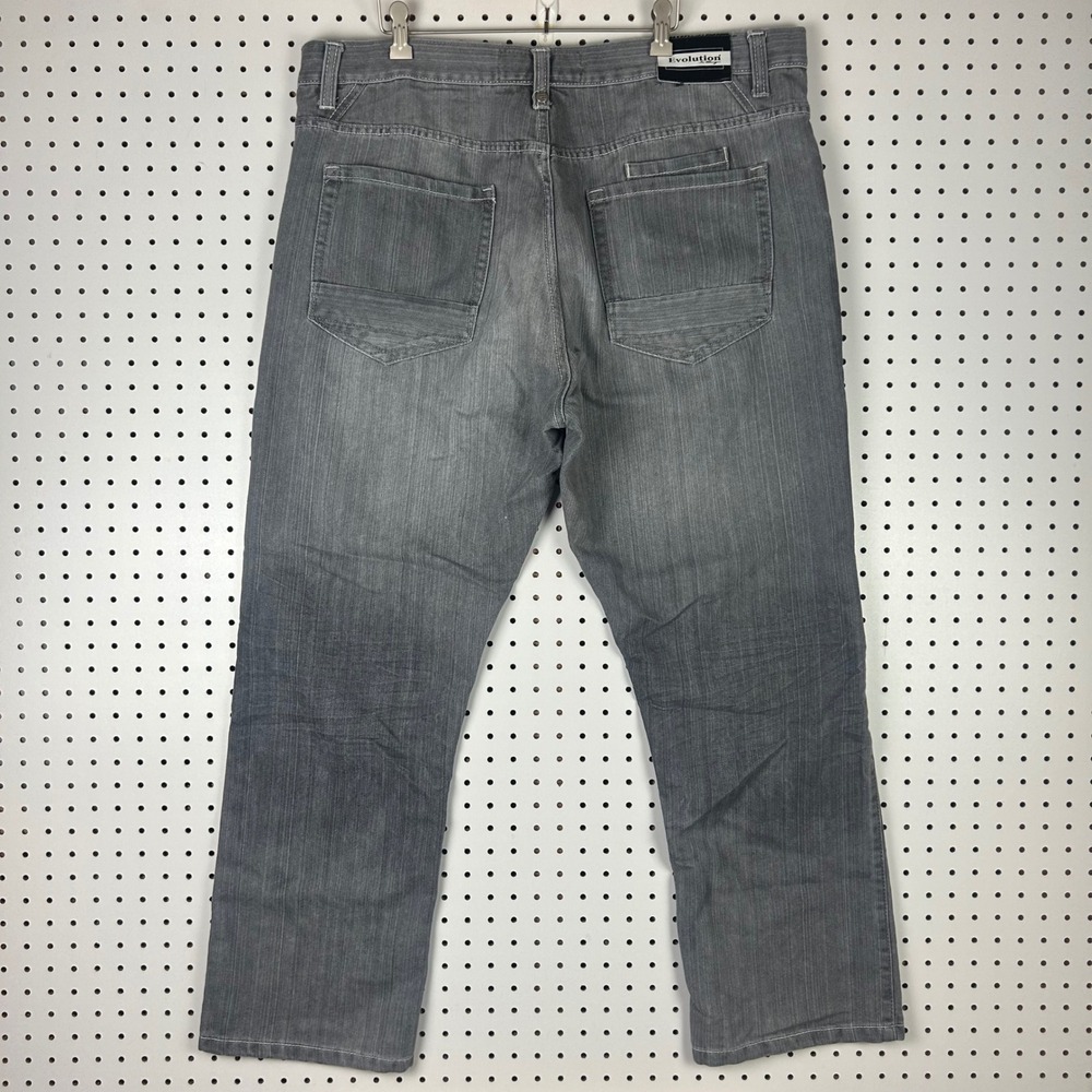 Evolution In Design Grey Baggy Fit Denim Jeans 42x32 Stitched Gothic Punk White